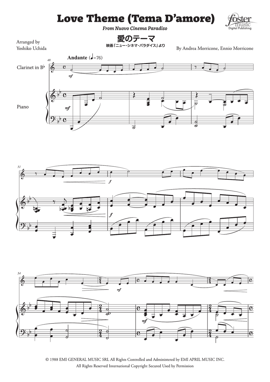 Love Theme (Tema D'amore) B-Flat Clarinet scores gallery preview page 1