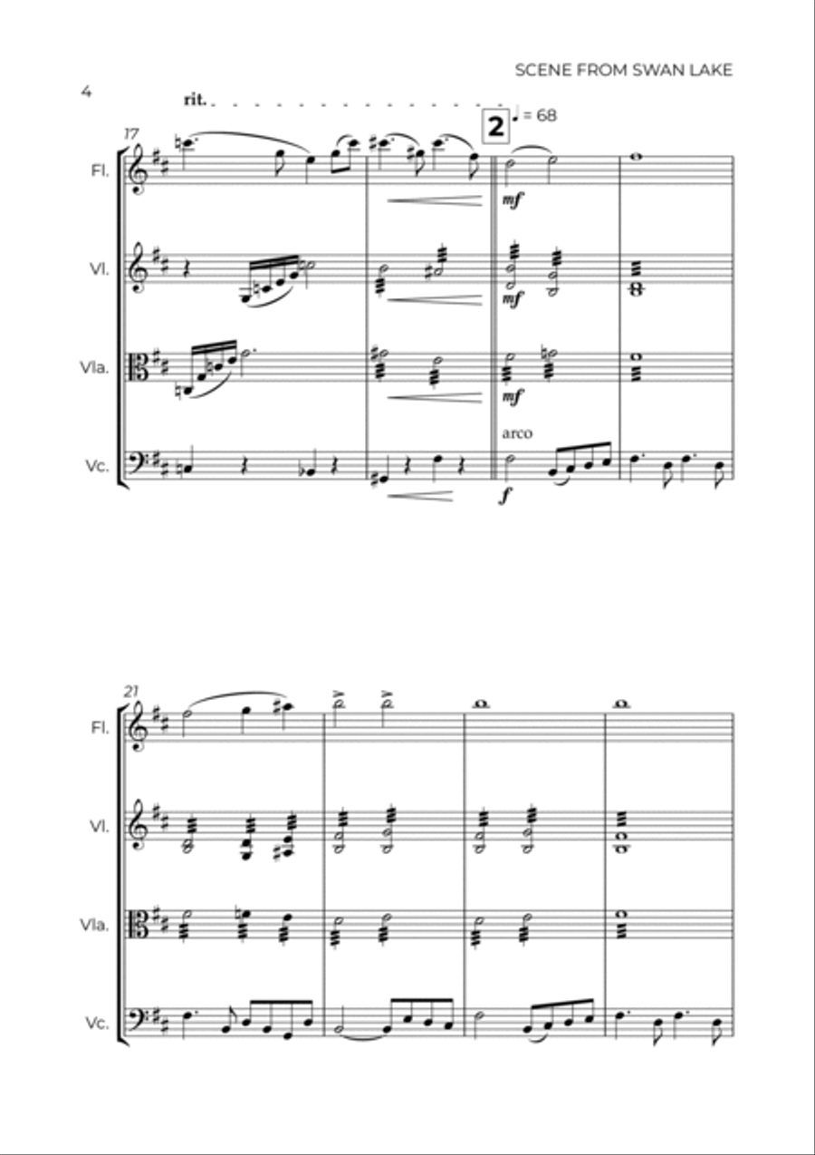 SCENE FROM SWAN LAKE - TCHAIKOVSKY – FLUTE, VIOLIN, VIOLA & CELLO Flute scores gallery preview page 4