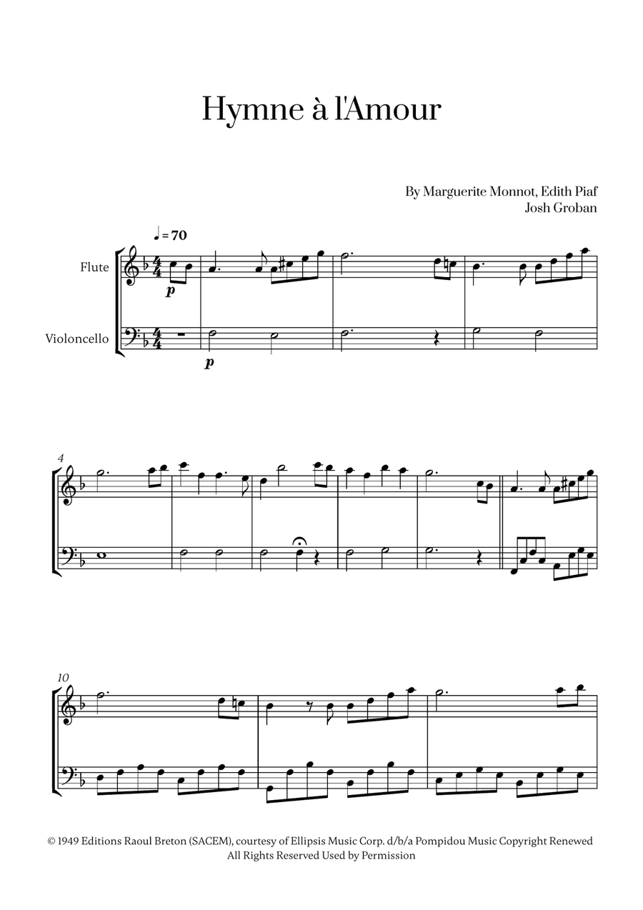 Hymne A L'amour Flute scores gallery preview page 1