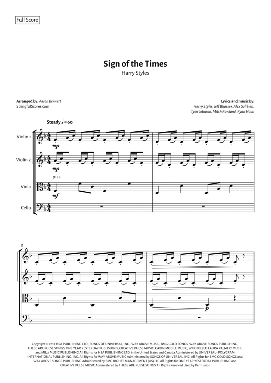 Sign Of The Times String Quartet scores gallery preview page 1