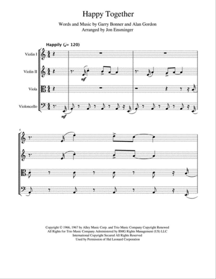 Happy Together String Quartet scores gallery preview page 1