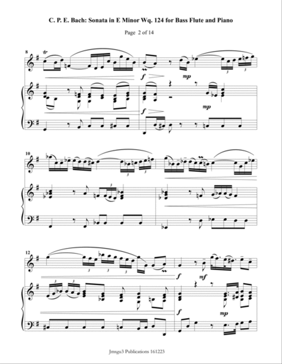 CPE BACH: Sonata in E Minor WQ124 for Bass Flute & Piano Flute Solo scores gallery preview page 2