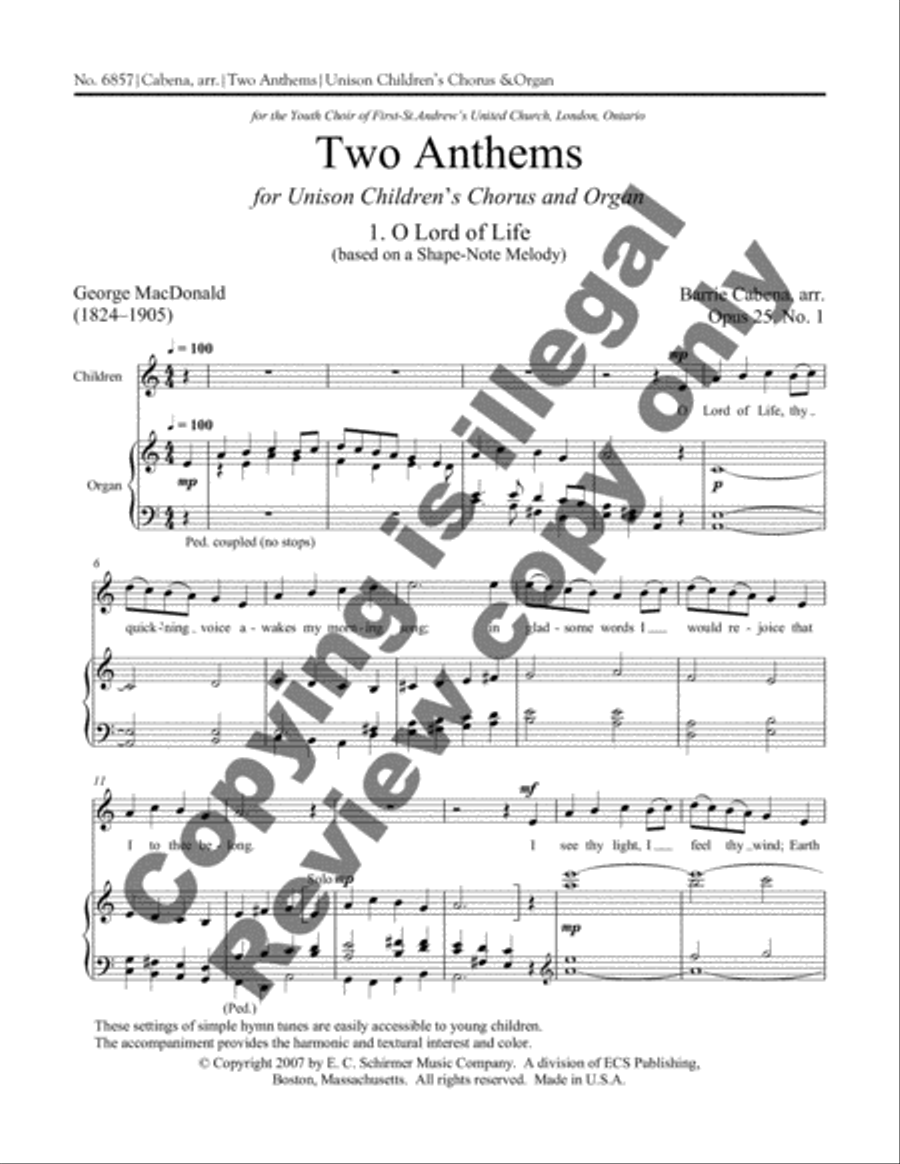 Two Anthems (O Lord of Life & Loving Shepherd of thy Sheep) Unison Choir scores gallery preview page 3