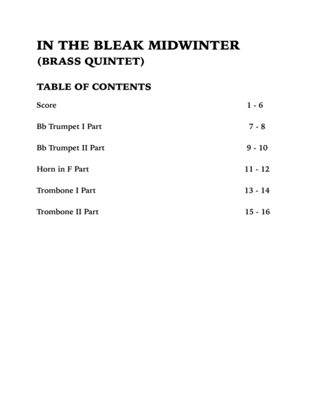 In the Bleak Midwinter (Brass Quintet): Two Trumpets, Horn in F and Two Trombones image number null