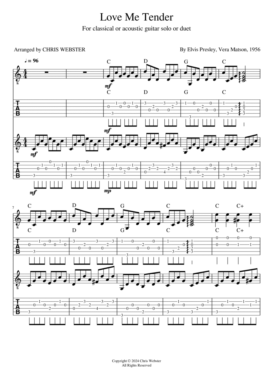 Love Me Tender Acoustic Guitar scores gallery preview page 1