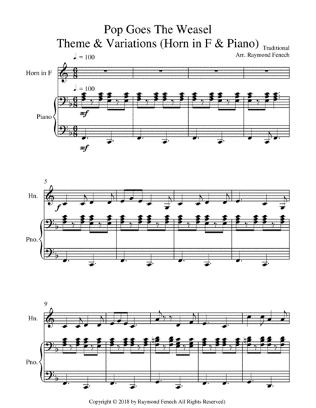 Pop Goes the Weasel - Theme and Variations For Horn in F and Piano image number null