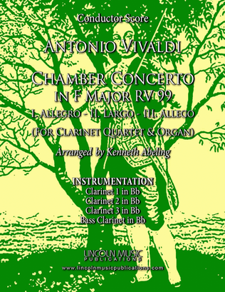Book cover for Vivaldi – Chamber Concerto in F Major RV 99 (for Clarinet Quartet and Optional Organ)