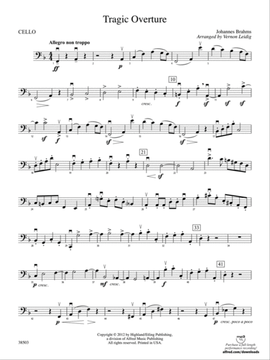 Tragic Overture: Cello Tragic Overture: Cello Full Orchestra scores gallery preview page 1