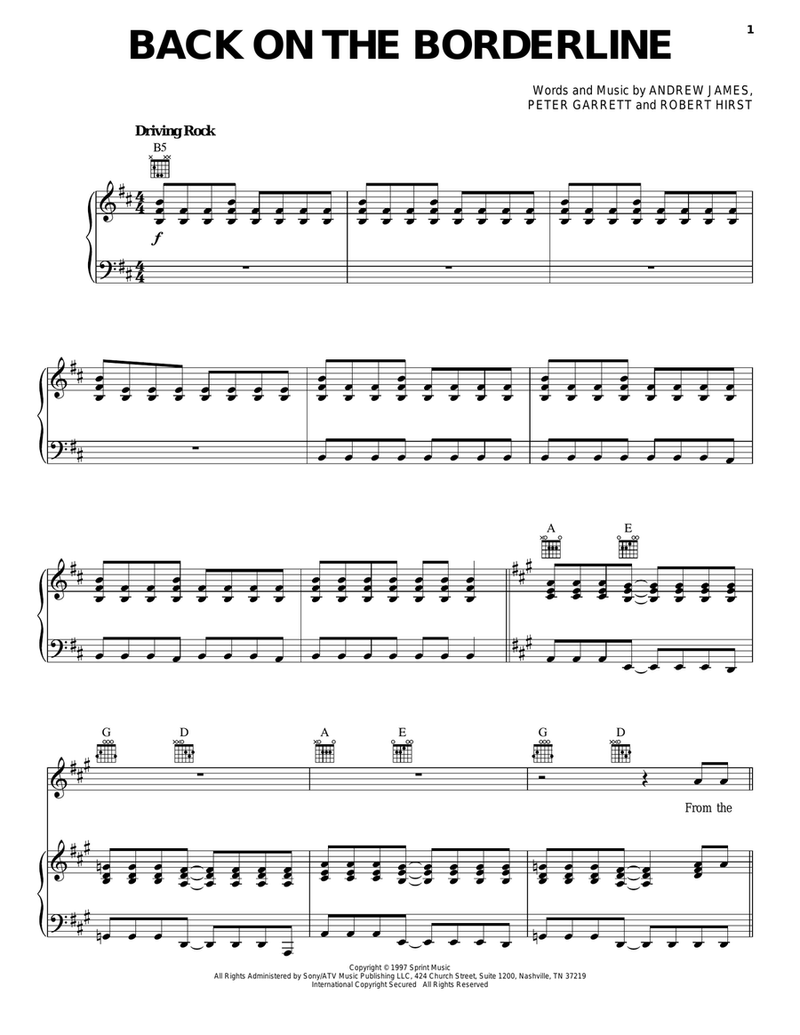 Back On The Borderline Piano, Vocal, Guitar scores gallery preview page 1