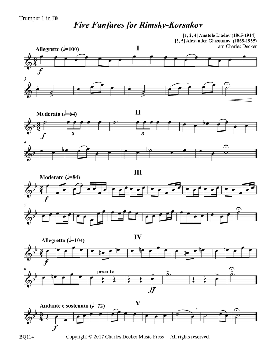 Five Fanfares for Rimsky-Korsakov for Brass Quintet Brass Quintet scores gallery preview page 4