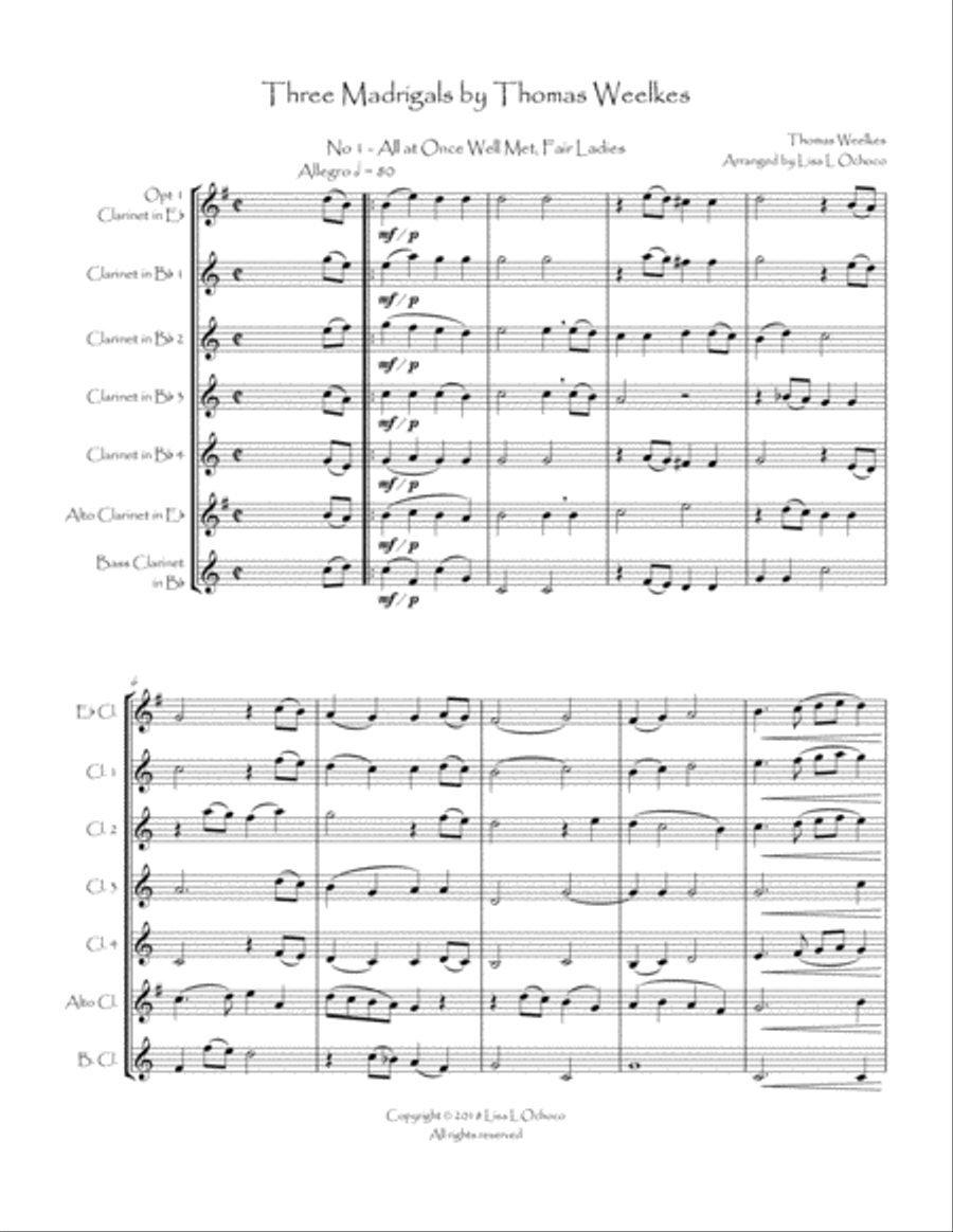 Three Weelkes Madrigals for Clarinet Choir Clarinet Choir scores gallery preview page 4