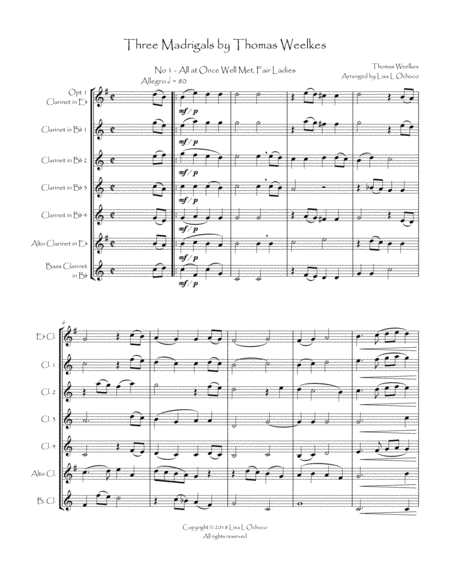 Three Weelkes Madrigals for Clarinet Choir image number null