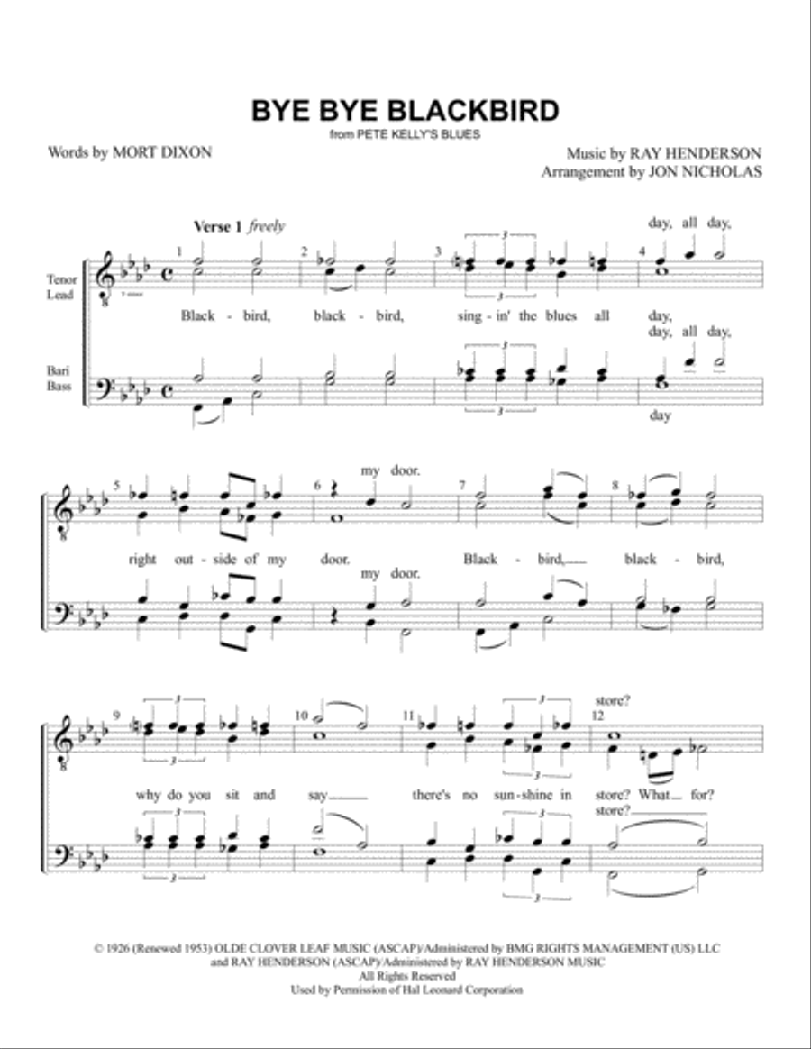 Bye Bye Blackbird TTBB scores gallery preview page 1