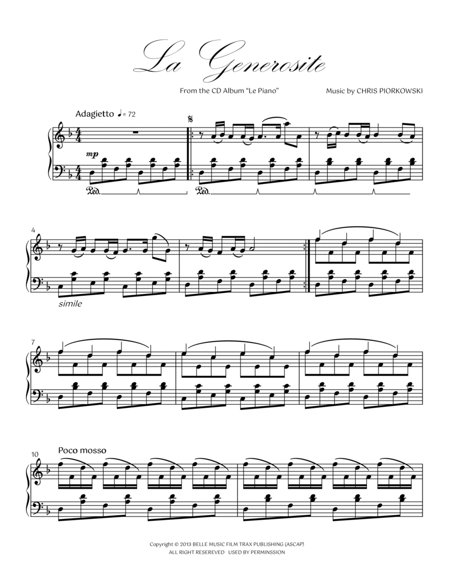 LA GENEROSITE Piano Solo scores gallery preview page 1