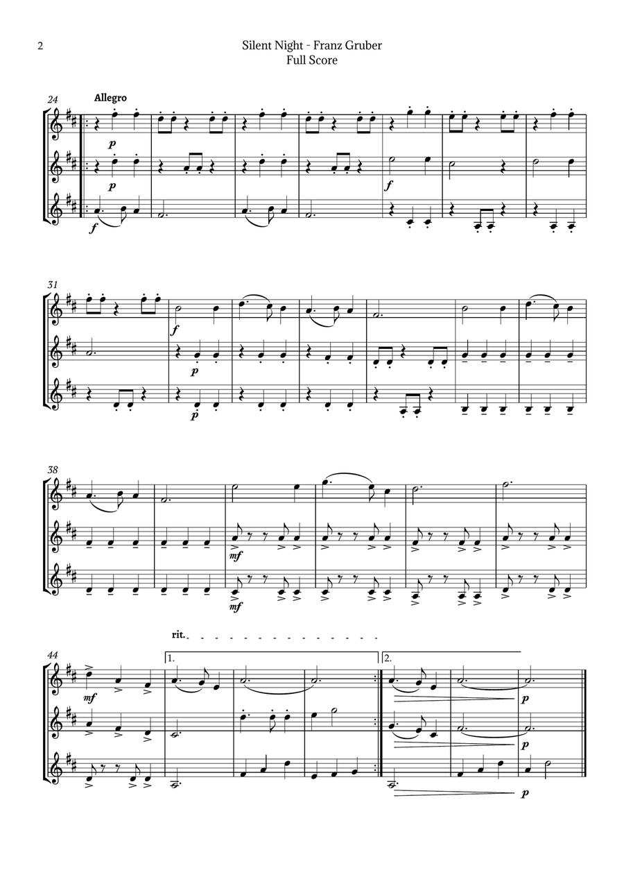 Silent Night for Trumpet Trio Trumpet Trio scores gallery preview page 2
