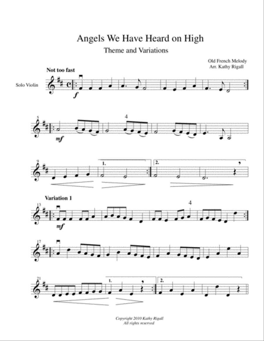 Angels We Have Heard - Theme and Variations Violin Solo scores gallery preview page 1