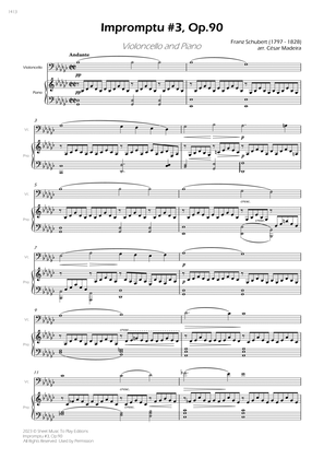 Impromptu No.3, Op.90 - Cello and Piano (Full Score)