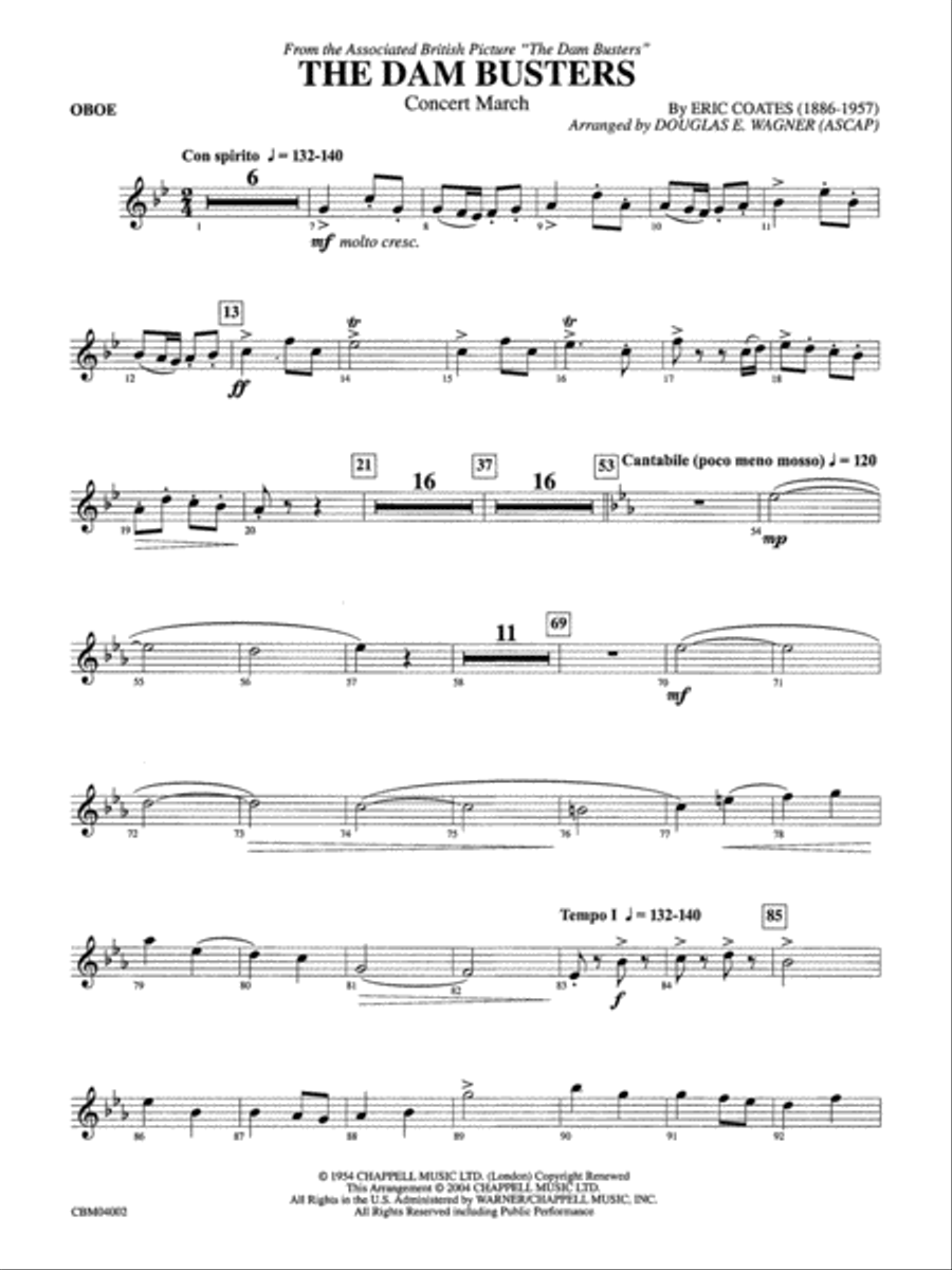 The Dam Busters Concert March: Oboe Concert Band scores gallery preview page 1