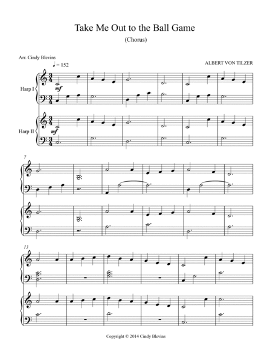 Take Me Out to the Ball Game, for Harp Duet Harp scores gallery preview page 2