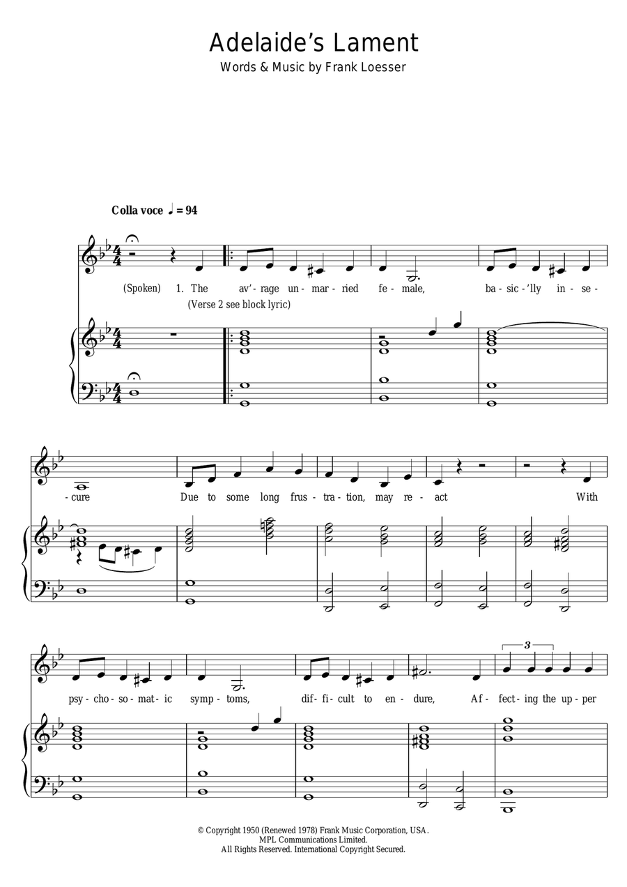 Adelaide's Lament (from Guys And Dolls) Piano, Vocal scores gallery preview page 1