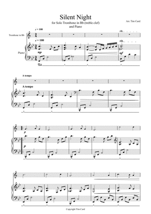 Silent Night for Solo Trombone/Euphonium in Bb (treble clef) and Piano