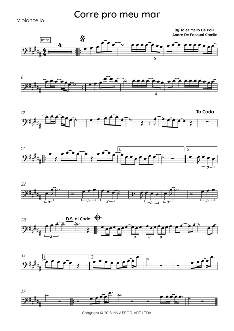 Corre Pro Meu Mar Cello Solo scores gallery preview page 1
