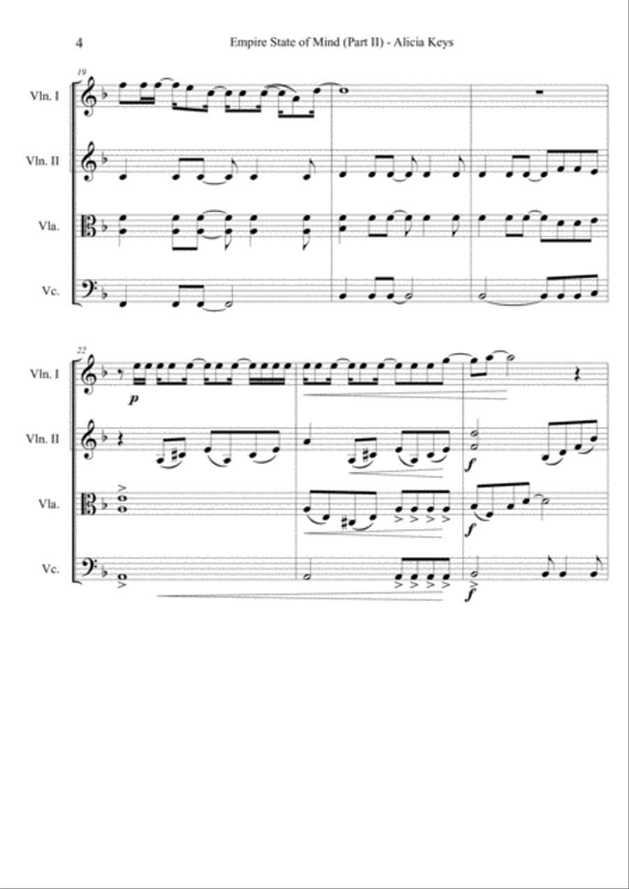 Empire State Of Mind (Part II) Broken Down String Quartet scores gallery preview page 4