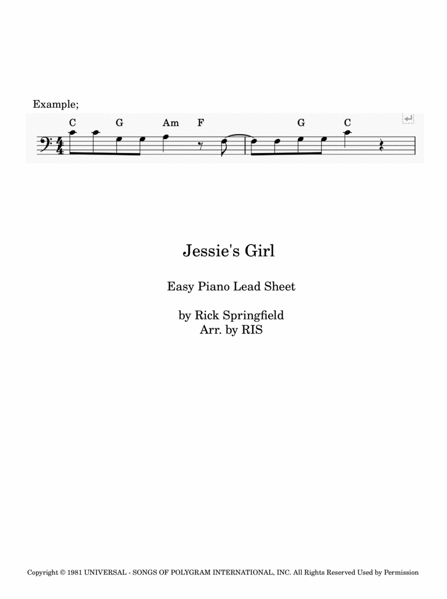 Jessie's Girl Easy Piano scores gallery preview page 1