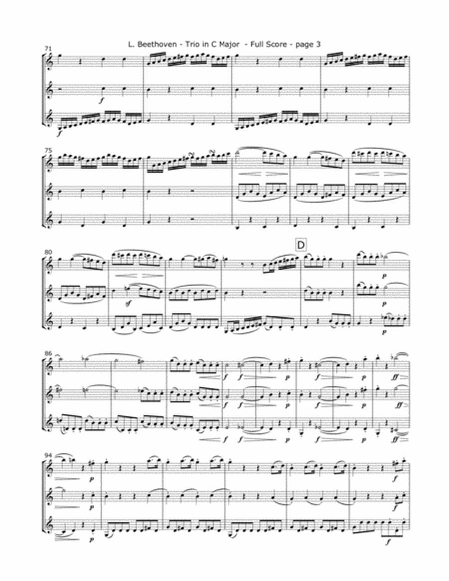 Beethoven, L. - Op. 87 Trio (Mvt. 1) for Three Violins image number null