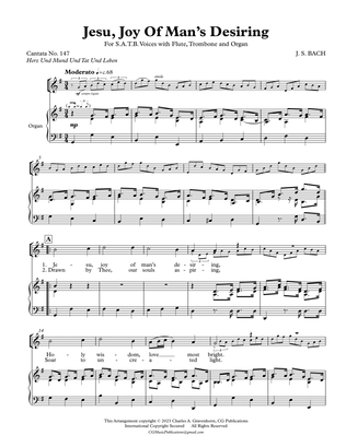 JESU, JOY OF MAN’S DESIRING – Flute (or other C Instrument), Trombone, Organ and SATB Voices
