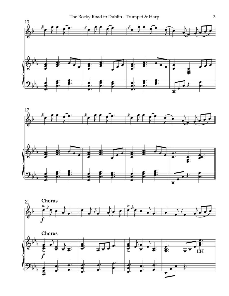 The Rocky Road to Dublin, Duet for Bb Trumpet & Harp Trumpet Duet scores gallery preview page 3