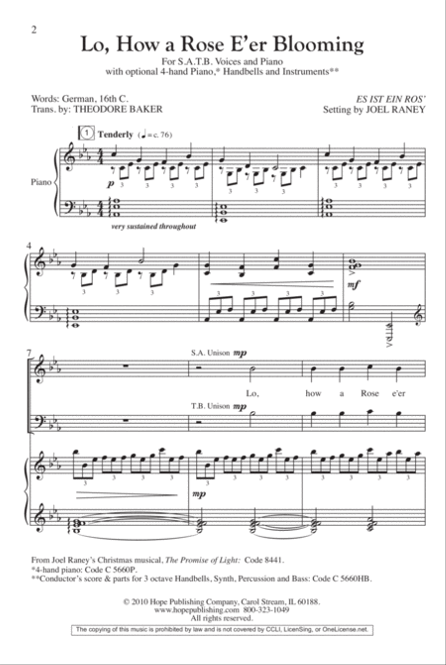 Lo, How a Rose E'er Blooming 4-Part scores gallery preview page 2