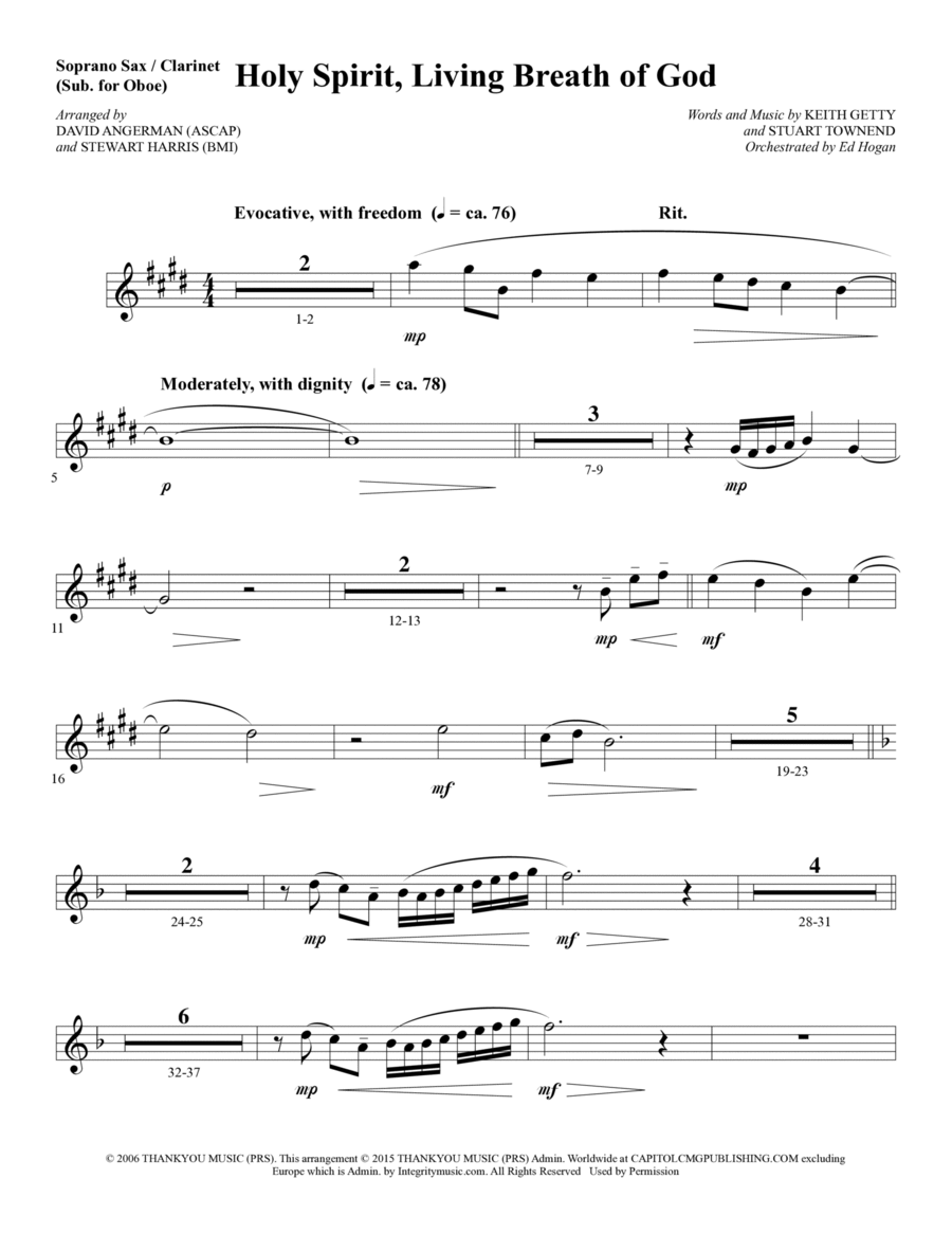 Holy Spirit, Living Breath of God - Soprano Sax/Clarinet(sub oboe) Choir scores gallery preview page 1