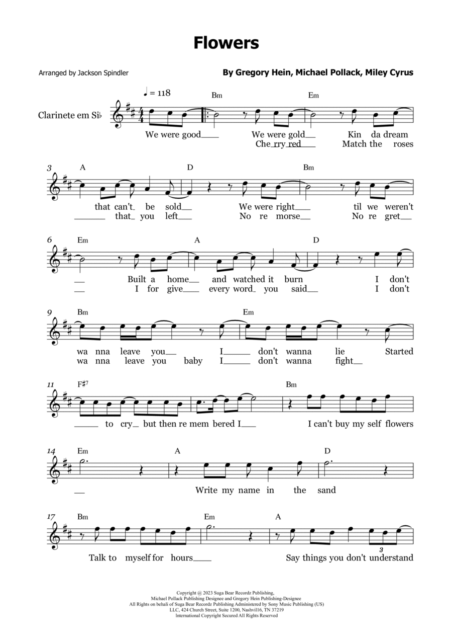 Flowers Flowers B-Flat Clarinet scores gallery preview page 1