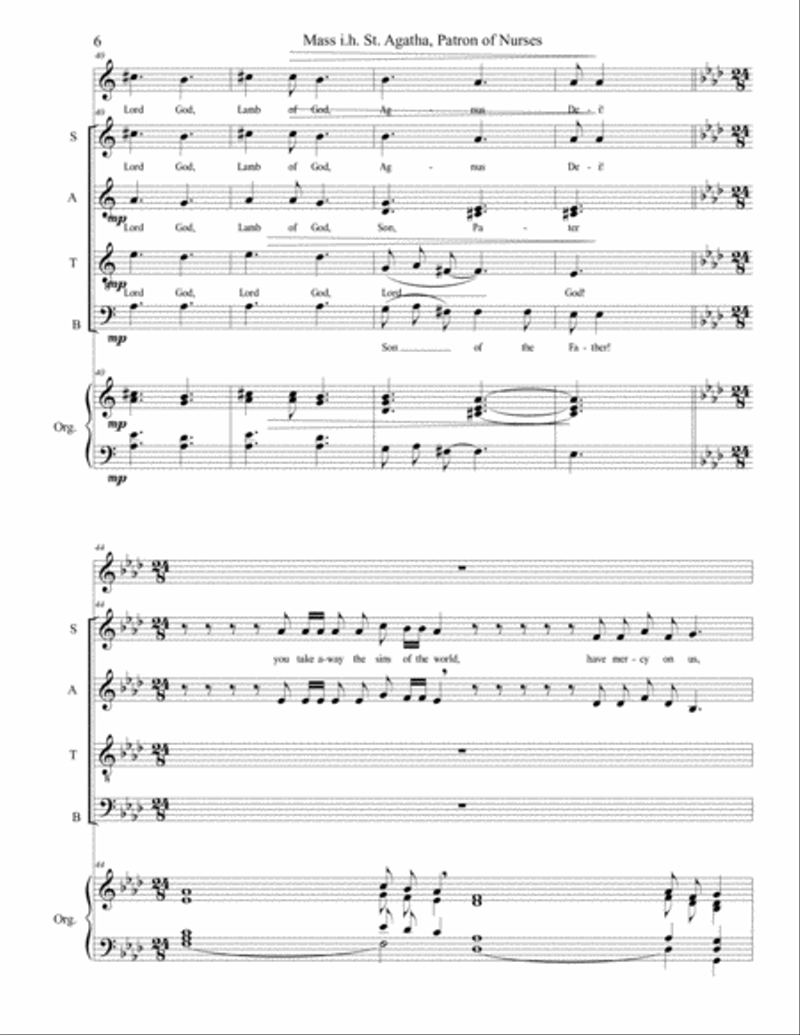 Mass in honor of St. Agatha, Patron of Nurses Piano scores gallery preview page 6