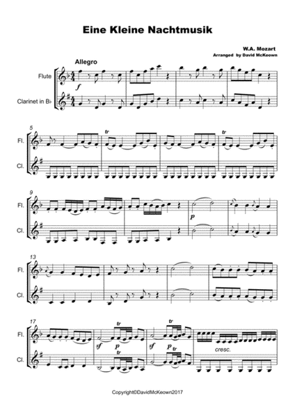 Eine Kleine Nachtmusik, Allegro, by W A Mozart. Flute and Clarinet Duet image number null