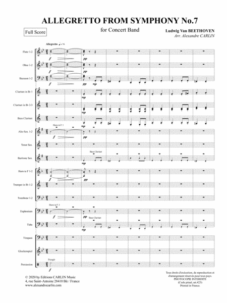 Allegretto from Symphony No.7 by Beethoven - Arranged for Concert Band image number null