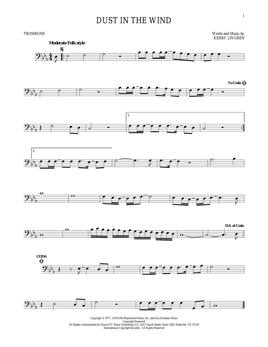 Dust In The Wind Trombone Solo scores gallery preview page 1