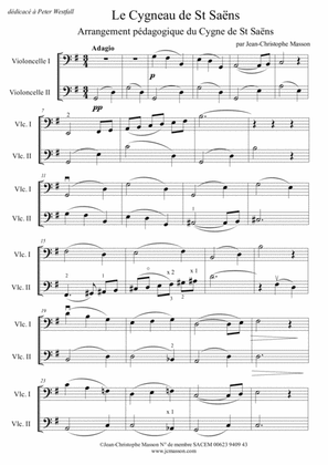 Le Cygneau de St Saëns --- teaching arrangement of the Swan for 2 celli --- JCM 2014