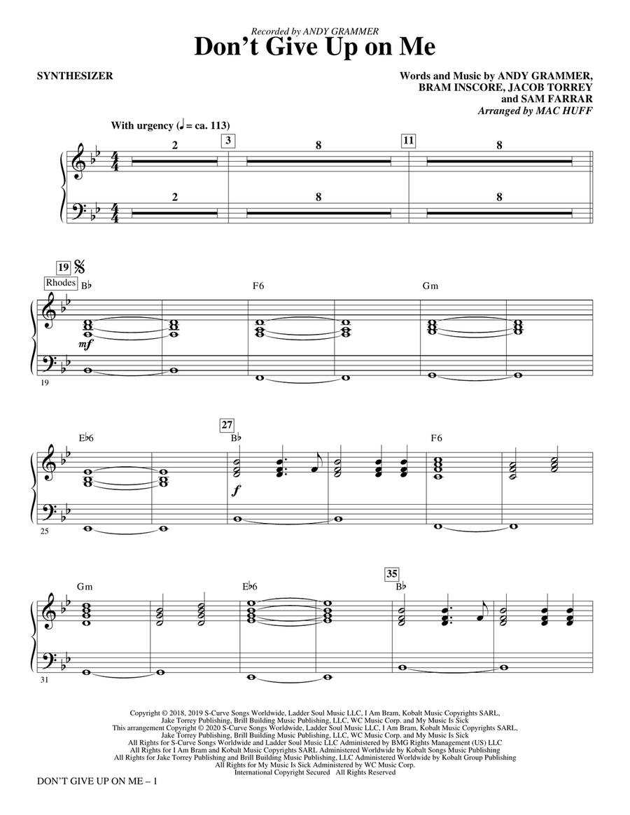 Don't Give Up On Me (arr. Mac Huff) - Synthesizer