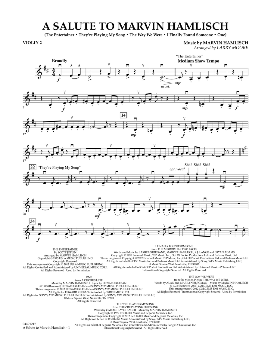 A Salute To Marvin Hamlisch - Violin 2 Orchestra scores gallery preview page 1