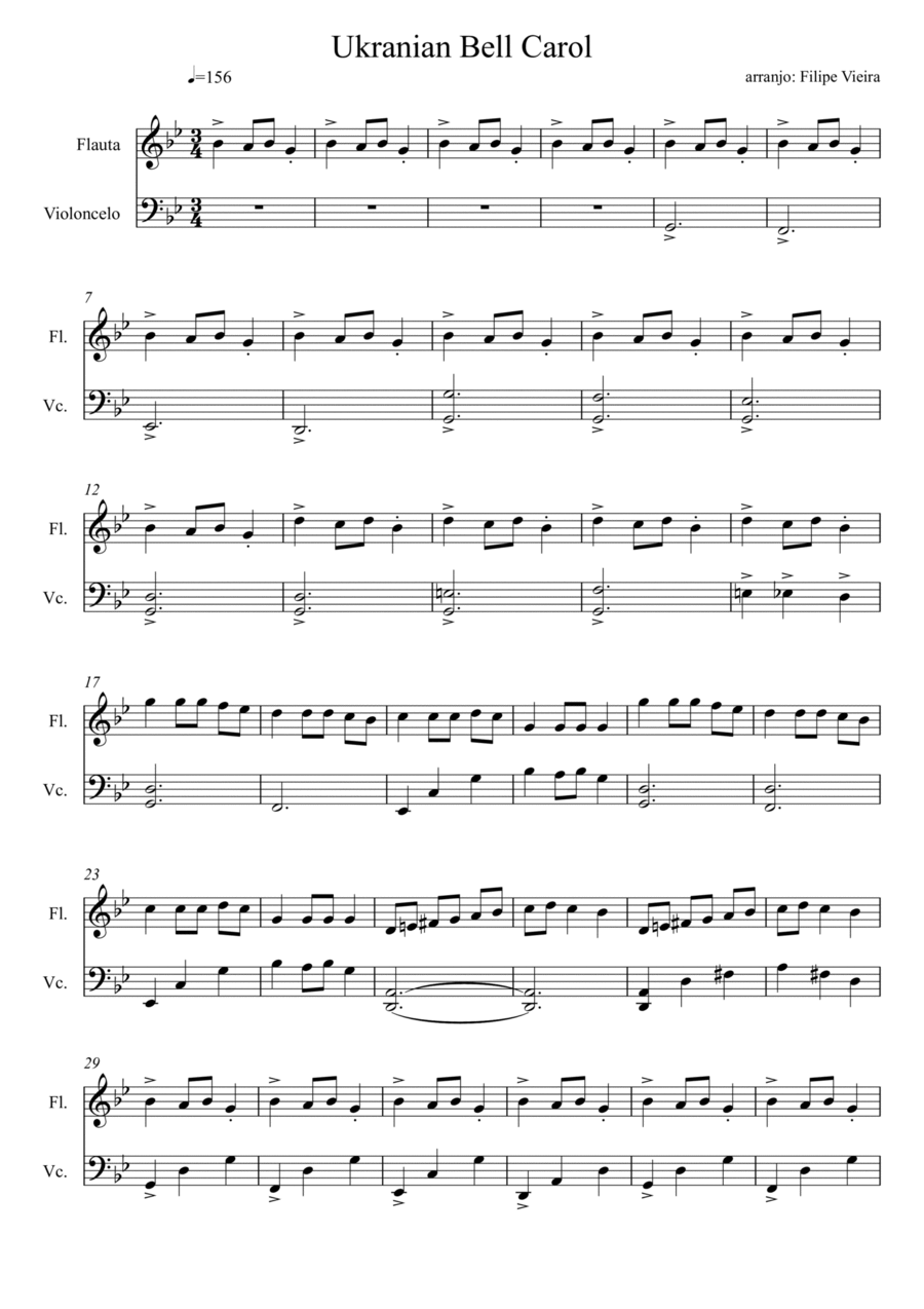 Ukranian Bell Carol Flute scores gallery preview page 1