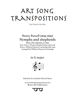 Book cover for PURCELL: Nymphs and shepherds (transposed to G major)