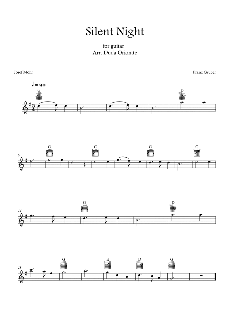 Silent Night (G major - TABS - no lyrics) Guitar Tablature scores gallery preview page 1