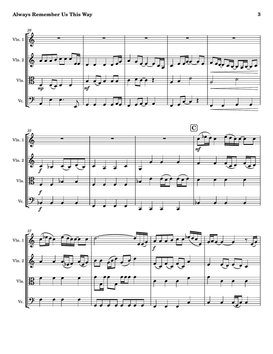 Always Remember Us This Way String Quartet scores gallery preview page 3