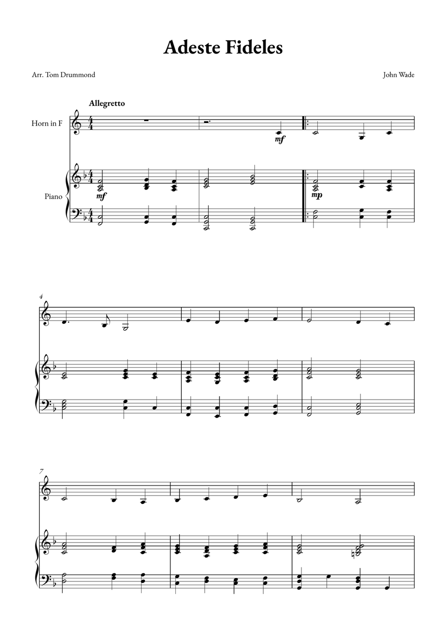 Adeste Fidelis Horn scores gallery preview page 1