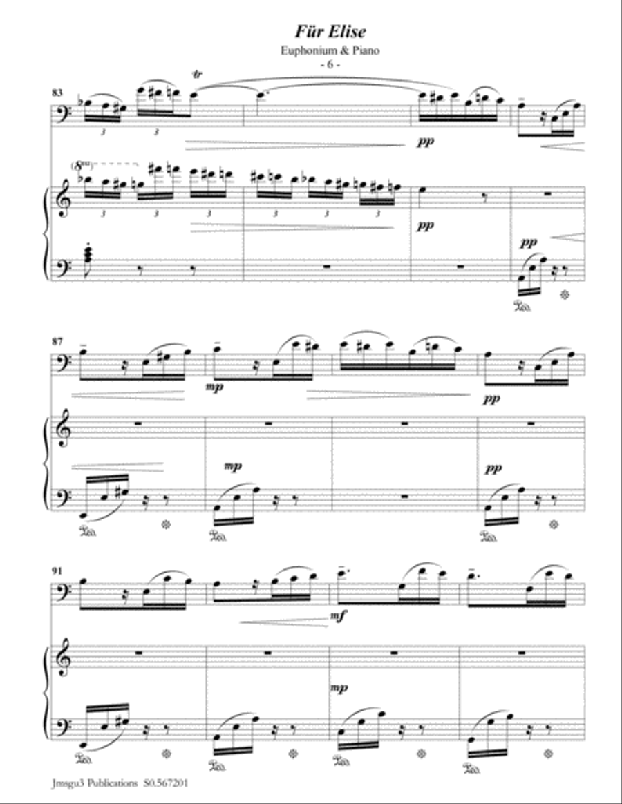 Beethoven: Für Elise for Euphonium & Piano Euphonium scores gallery preview page 6