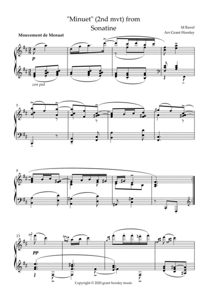 Ravel "Minuet" (2nd mvt) from Sonatine. Solo Piano Simplified version. image number null