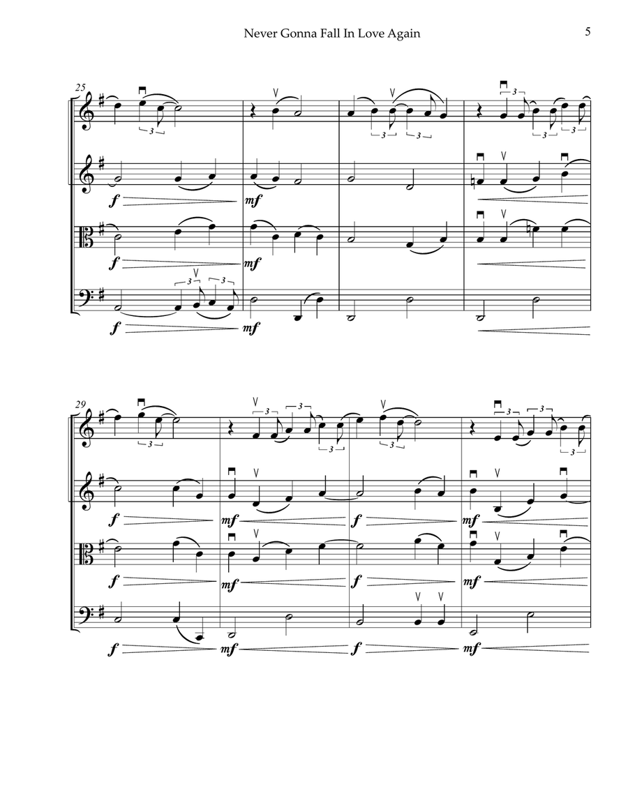 Never Gonna Fall In Love Again String Quartet scores gallery preview page 5