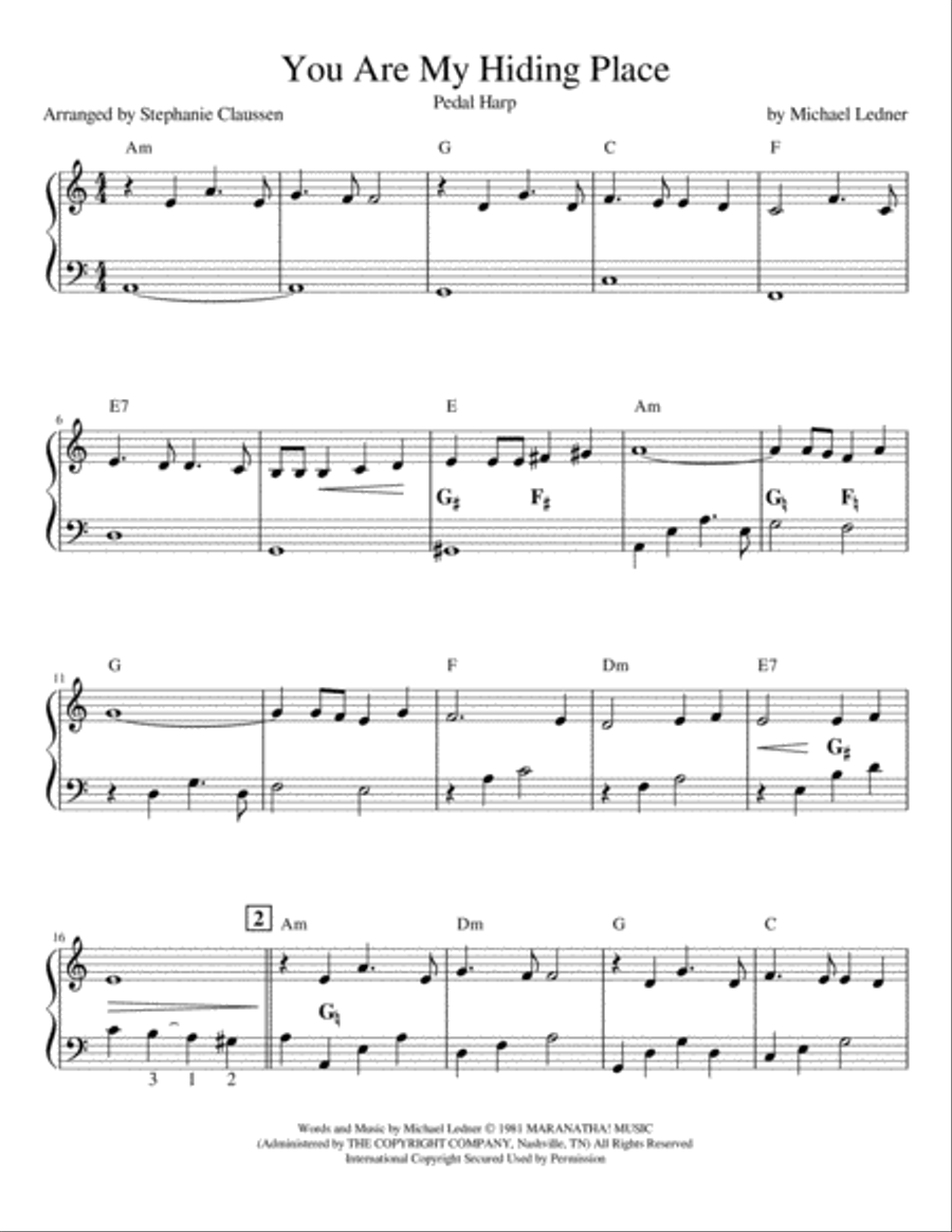 You Are My Hiding Place Pedal Harp scores gallery preview page 2